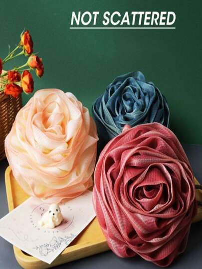 4个玫瑰花造型沐浴球，花朵造型沐浴球，泡泡浴球，超级去角质丝瓜络 - 家用SPA淋浴海绵沐浴球，网状刷 - 丰富泡沫，泡泡脸部身体磨砂膏，丰富泡沫淋浴丝瓜络 - 沐浴SPA网状刷磨砂球，适用于脸部身体，沐浴球，浴室配件，浴室装饰，淋浴海绵，泡泡浴