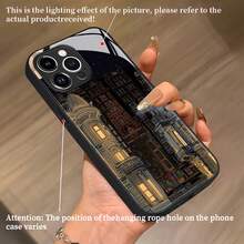 Funda para teléfono con diseño de paisaje urbano nocturno. Compatible con teléfonos ,  17,  16 Pro Max,  15 Pro Max,  13 y  12. Fabricada en TPU con un proceso de electrochapado de alta calidad que ofrece protección contra golpes y caídas. Un regalo ideal para familiares, amigos, seres queridos, parejas y para Navidad. - Negro - Ver 4