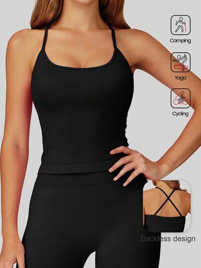 Aaseow Women's Quick Dry Sports Bra Vest, Breathable Racerback Yoga Running Fitness Outdoor Activewear Black