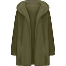Chaqueta con capucha de forro polar suave cremallera completa para mujer fitness fuera de oficina, ligera clida manga larga, abrigo exterior, prenda cmoda - Verde militar + 2XL - Ver 2