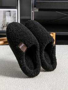 Dép bông mềm mại Unisex, dép đi trong nhà chống trượt, ấm áp, thoải mái, màu trơn, mũi kín, dành cho mùa thu/đông - màu đen - Xem 3