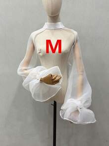 1 件白色欧根纱夸张新娘披肩带袖装饰，婚纱配饰