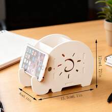1pc Cute Elephant Shaped Multifunctional Pen Holder, Japanese Fresh Style White Elephant Shaped Stationery Organizer With Phone Stand, Suitable For Desk, Office, All Seasons - White - View 6