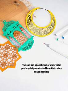 2012年1月3日斋月家居装饰，镂空月亮和星星灯笼造型的木质吊坠装饰，乡村风格的开斋节快乐标牌，适合开斋节派对装饰 - 杏色 - 查看 8