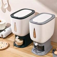 1pc Large Capacity 5lb Plastic Rice Storage Container With Flip Lid, Moisture-Proof And Insect-Proof, Reusable Square Grain Dispenser For Rice, Grains, Flour, Pet Food, Kitchen Pantry Organization - Multicolor - View 2