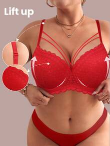 Sujetador con aros y relleno de encaje rojo talla grande MIMILEMON - Rojo - Ver 8