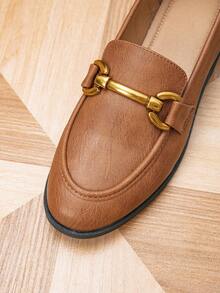 女士乐福鞋，圆头金属扣平底乐福鞋，户外复古女士平底鞋，女士休闲鞋，布洛克女鞋 - 棕色 - 查看 7