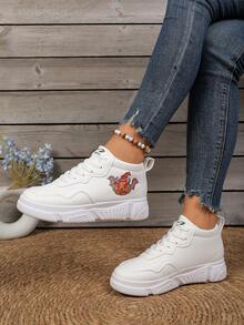 Women's White Sneakers, Casual Thick Sole Platform Shoes, Non-Slip Increase Height Leather Upper Student Shoes - White - View 4
