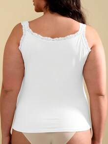1 buah Atasan Tank Top Camisole Tanpa Lengan Leher Bulat Motif Patchwork Warna Polos untuk Wanita Ukuran Plus - Putih - View 2