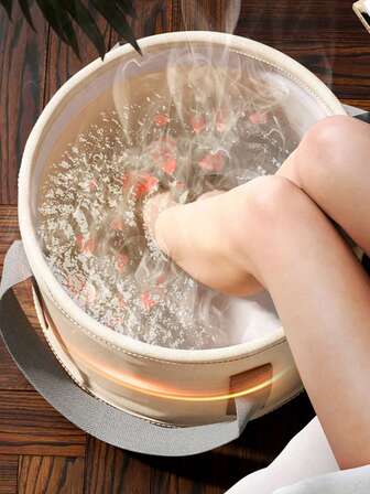 1个便携式折叠足浴盆，带保温功能 - 5层加厚铝膜，透气无异味无线足浴桶，深盆设计，适合居家和旅行使用，浅色，旅行足浴盆，现代美学，结构耐用，玫瑰色，壁纸