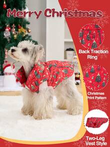 1 bộ quần áo Giáng sinh mới cho chó, áo khoác họa tiết cây thông Noel dễ thương cho chó, trang phục ngày lễ cho chó có lót nhiệt và dày, phù hợp cho chó cỡ trung và nhỏ vào mùa đông - Hồng - Xem 1