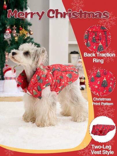 1 bộ quần áo Giáng sinh mới cho chó, áo khoác họa tiết cây thông Noel dễ thương cho chó, trang phục ngày lễ cho chó có lót nhiệt và dày, phù hợp cho chó cỡ trung và nhỏ vào mùa đông