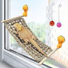 Bearded Dragon Window Perch Reptile Window Haock Natural Seagrass Lizard Lounger Bed With Powerful Suction Cups Climbing Toys Tank Accessories For Gecko Chameleon Basking (15.75 * 7.87),29570066 - 淡紫色 - 查看 1