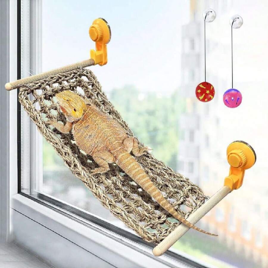 Bearded Dragon Window Perch Reptile Window Haock Natural Seagrass Lizard Lounger Bed With Powerful Suction Cups Climbing Toys Tank Accessories For Gecko Chameleon Basking (15.75 * 7.87),29570066 - 淡紫色 - 查看 1