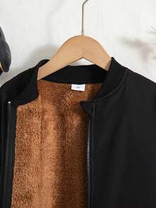 男童休闲纯色拉链长袖抓绒外套，秋冬款