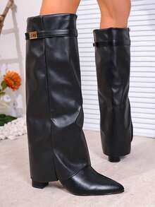Vintage Rivet Tall Shaft Boots, French Style Women's Boots, Versatile Western Cowboy Boots, Suitable For Petite, Knee-High Boots - Black - View 6