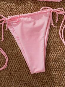 PEPPERMOLLY 新款柔软纯色粉色露背吊带女士比基尼套装，夏季性感沙滩泳装