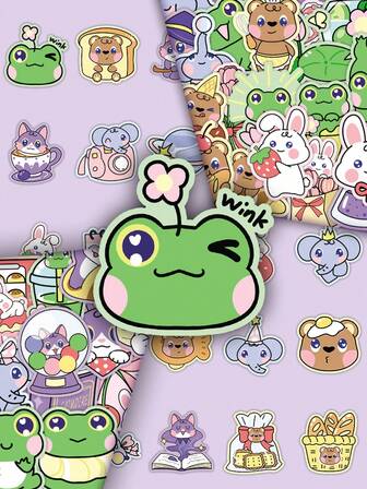 50pcs Cute Rabbit & Elephant Colorful Animal Cartoon Graffiti Decorative Motorcycle Stickers