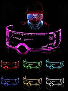 一副赛博朋克LED闪光/常亮眼镜 - 时尚科技风镜框，是化装舞会/新年派对的理想之选，也是完美的服装配饰和夜间活动装饰。 - 彩色 - 查看 2