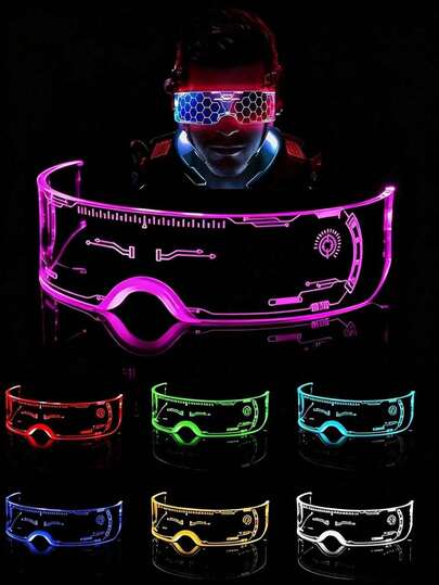 1 par Cyberpunk LED-blinkande/fast skenande glasögon - Moderiktiga bågar i techno-stil, perfekta för maskeradbaler/nyårsfester, perfekta kostymtillbehör och dekorationer för kvällsevenemang