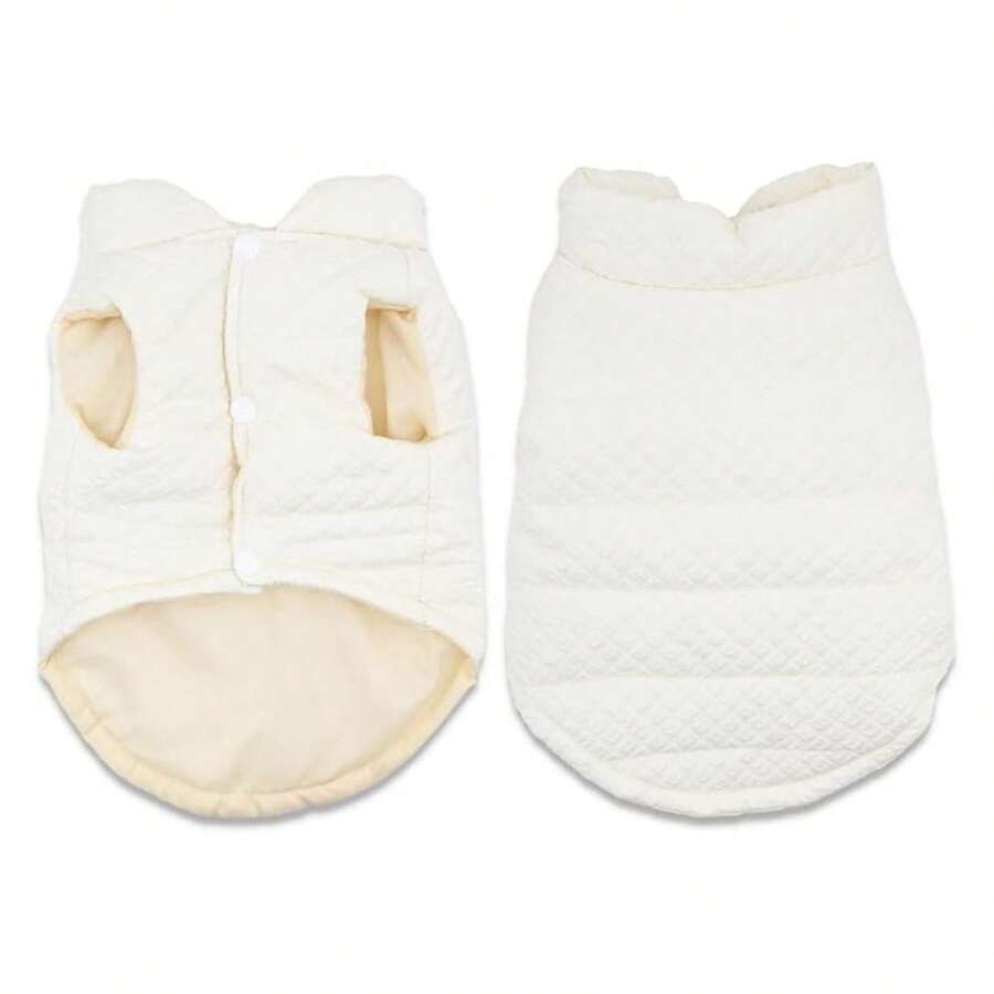 Dog Coats For Small Dogs Winter - Lightweight Warm Pet Coat Beige Medium - Puppy Cold Weather Clothes V-Neck High Belly - 多色438 - 查看 1