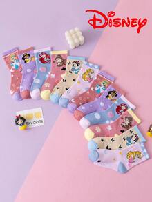 Disney 10/5 Pairs Princess Series Socks, Cute Princess , Mermaid Princess Mid-Calf Socks For Girls, Korean Cartoon Breathable Winter Socks For Boys And Toddlers - Multicolor - View 1