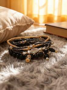 6件套玻璃珠手链套装，弹力手链，时尚女孩礼物 - 彩色 - 查看 11