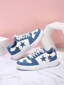 Star Design Women's Casual Sneakers, Suitable For Urban Commuting - White and Blue Stars - View 15