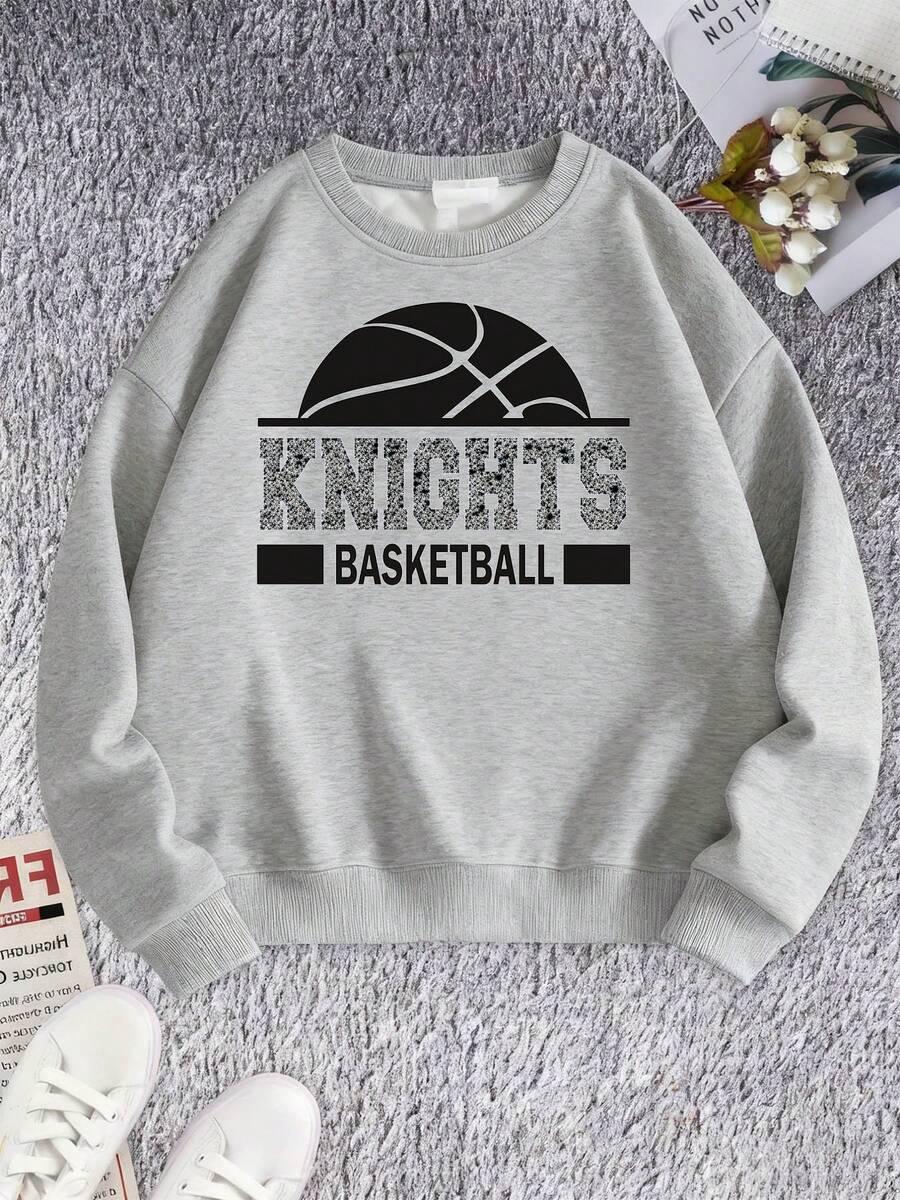 Knights Basketball Crewneck Sweatshirt Gray Sportswear For Men And Women Team Spirit Apparel Casual Wear For Basketball Fans Athletic Outfit For School Events And Game Days - 灰色 - 查看 1