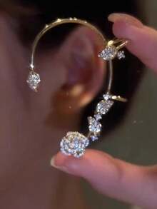 1pc Fashionable Elegant Delicate Gold Butterfly Rhinestone Left Ear Cuff Jewelry, Suitable For Holidays And Daily Wear - Gold-left - View 3