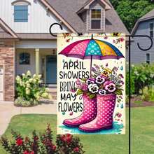 12x18 Inch April Showers Bring May Flowers Garden Flag - Double-Sided Outdoor Decor With Umbrella & Rain Boot Design, Durable Polyester, Vibrant Floral/Raindrop Patterns For Lawn, Porch, Yard, Playful Seasonal Home Accent, Quality Craftsmanship, Essential Garden Decorations, Flagpole Not Included - Nhiều màu - Xem 2