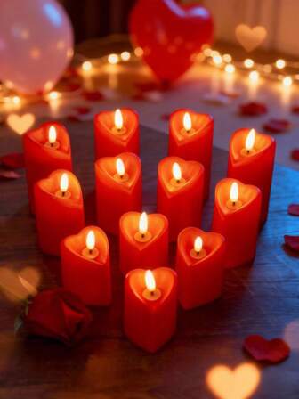 Vela electrónica realista, vela LED con forma de corazón para Navidad, cumpleaños, boda, decoración de velas de Año Nuevo