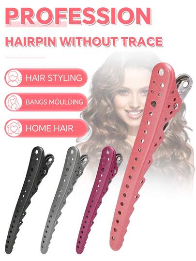 4 piezas Clips para el cabello de salón con forma de tiburón/caimán/pico de pato, accesorios de peinado de metal de aluminio