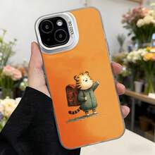 Funda para telefono con borde negro color naranja estampado de tigre con mochila y texto CASETTO ideal para uso diario en floristerias y salones elegantes Aplicable a los teléfonos de la serie Apple y Galaxy - Blanco - Ver 2