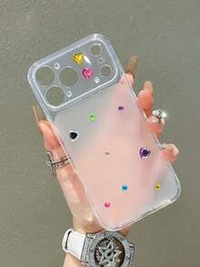 1 pezzo Custodia telefonica trasparente con copertura completa, decorata con gemme colorate, carina e alla moda, adatta per iPhone 17 ProMax, 17 Pro, 17 Air, 17, 16 ProMax, 15, 14, 13, 12, 11 Pro Max, custodia protettiva trasparente e carina, antiurto di lusso + 1 set di adesivi con gemme fai-da-te - Trasparente - Visualizzare 3