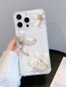 1pc Transparent TPU Phone Case With White Lily Flower Pattern, Compatible With IPhone XS/XS Max/XR/11 12 13 14 15 16 Pro/17/Pro Max/14 15 16 Plus, Can Hold Cards And Photos, Ideal For Holiday Gifts - Clear - View 5