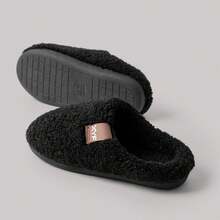 Dép bông mềm mại Unisex, dép đi trong nhà chống trượt, ấm áp, thoải mái, màu trơn, mũi kín, dành cho mùa thu/đông - màu đen - Xem 5