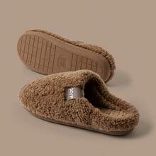 男女通用毛绒拖鞋，室内防滑保暖舒适纯色毛绒闭趾拖鞋，适合秋冬季穿着 - 咖啡棕 - 查看 6