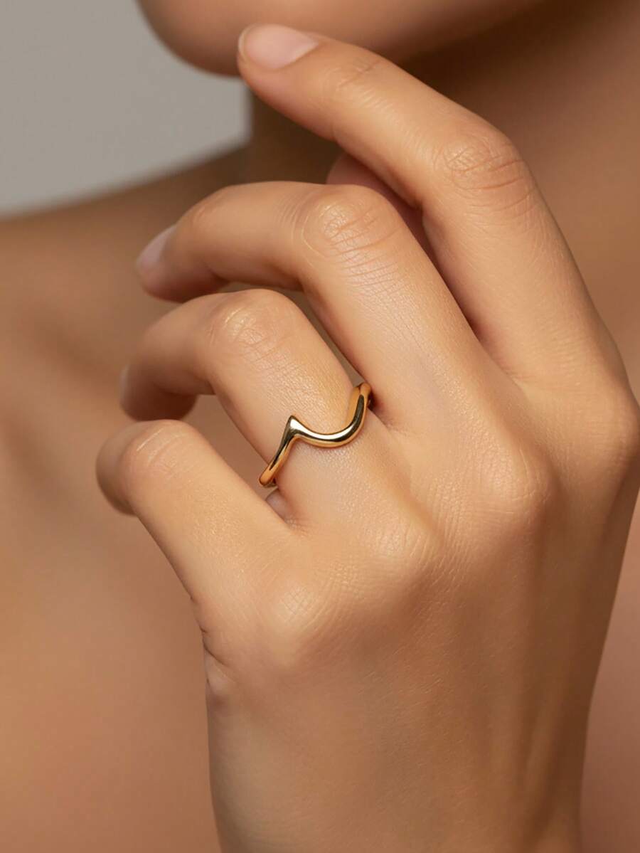 1 chiếc nhẫn bạc 925 Sterling thời trang, kiểu dáng cong trơn, phù hợp cho nữ giới đeo hàng ngày, làm phụ kiện dự tiệc, quà tặng trang sức cổ điển thanh lịch.