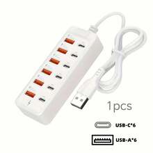 12-Port USB Fast Charging Converter, Compact Multi-Port Power Socket, Multi-Function Extension Cable/Dock/Fast Charging Station, 6*Type-C PD + 6*USB-A Ports, Maximum 25W Per Port, Data Transfer + High-Speed ​​Charging, Compact Design, Space-Saving Power Hub, Suitable For Fast Charging Of Multiple Devices Such As Mobile Phones/Laptops/Tablets, A Must-Have For Home/Office/Tech Enthusiasts, And A Great Christmas Gift.