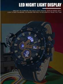 SMAEL 男士时尚运动手表，指针和数字双显，LED 背光闹钟计时功能，圆形表盘硅胶表带，适合户外运动、骑行和健身。 - 男士運動手錶 - 查看 6