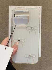 可爱简约蝴蝶结设计软壳保护手机壳，兼容 17 Pro Max、17 Pro、17 Air、17、16、15、14、13、12、11 Pro Max Plus，送给女孩的绝佳礼物 - 銀珠蝴蝶結 - 查看 4