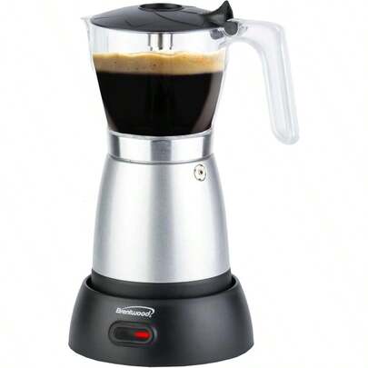 Brentwood -119S 550-Watt Cordless Electric Moka Pot Espresso Machine For Home And Office Use 6-Serving Capacity Silver Finish Energy-Efficient Heating Element Quick Brew Technology Ideal For Daily Coffee Enthusias Seeking Rich Full-Flavored Espresso Without The Need For A Power Cord