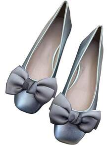 SAILING LU Square Toe Flats Shoes Rhinestoned Bowknots Ballet Flats For Women Studded Dress Shoes Comfort Light Weight LoafersChristmas - G283-銀色 - 查看 1