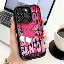 Cubierta de teléfono con borde negro y diseño rosa para  con estampado de graduación clase de 2024 ideal para estudiantes universitariosCompatible with  16 Pro Max/16 Plus/16 Pro/16/15 Pro Max/15 Plus/15 Pro/15/14 Pro Max/14 Plus/14 Pro/14/13 Pro Max/13 Pro/13/12 Pro Max/12 Pro/12/11 Pro Max/11 Pro/11/XS Max/XR/X/7 Plus/7 TPU Drop-Proof and Stain-Resistant Protective Soft Case - Café integral - Ver 3