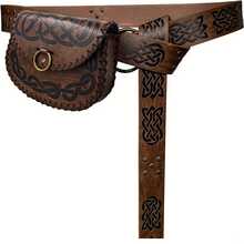 Vintage Celtic Knot Faux Leather Belt And Bag Set - Adjustable Belt, Detachable Bag, Suitable For LARP And Viking Costumes, Casual Style, Synthetic Faux Leather - Brown - View 8