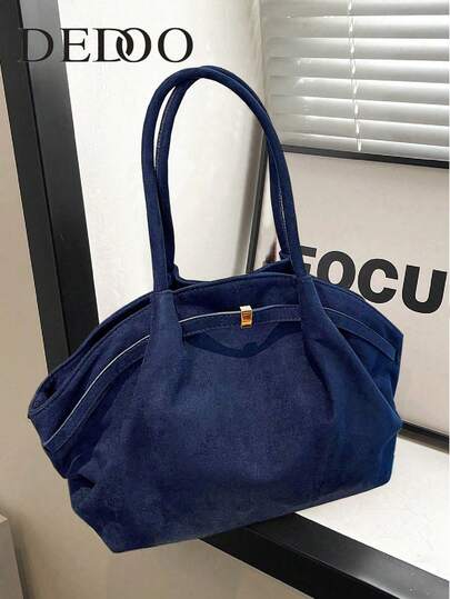 Dedoo 1pc FEISTURE Faux Suede Handbag, Large Capacity Solid Color Mature Elegant Ladies Tote Bag, Retro Style Work Bag, Suitable For Girls, Women, College Students, Office Workers