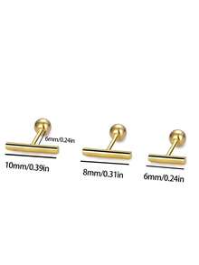 1pc Stainless Steel Long Bar Stud Earrings Chunky Geometric Bar Stud Earrings External Thread Exquisite Women Earrings For Gifts - Stud Earrings - View 7