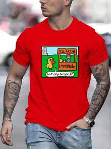 Summer Bestsellers Men's Fashion  Fresh Lemonade Grape Letter Print Round Neck Short Sleeve T-Shirt Casual Comfortable Lightweight Top Summer Supple - [紅色的] - 查看 12