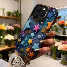 Cubierta de telefono con estrellas 3D multicolor azul oscuro con estrellas en relieve y detalles brillantes para iPhone estilo espacial elegante para uso diario y eventos especiales Aplicable a los teléfonos de la serie Apple y Galaxy - Negro - Ver 6